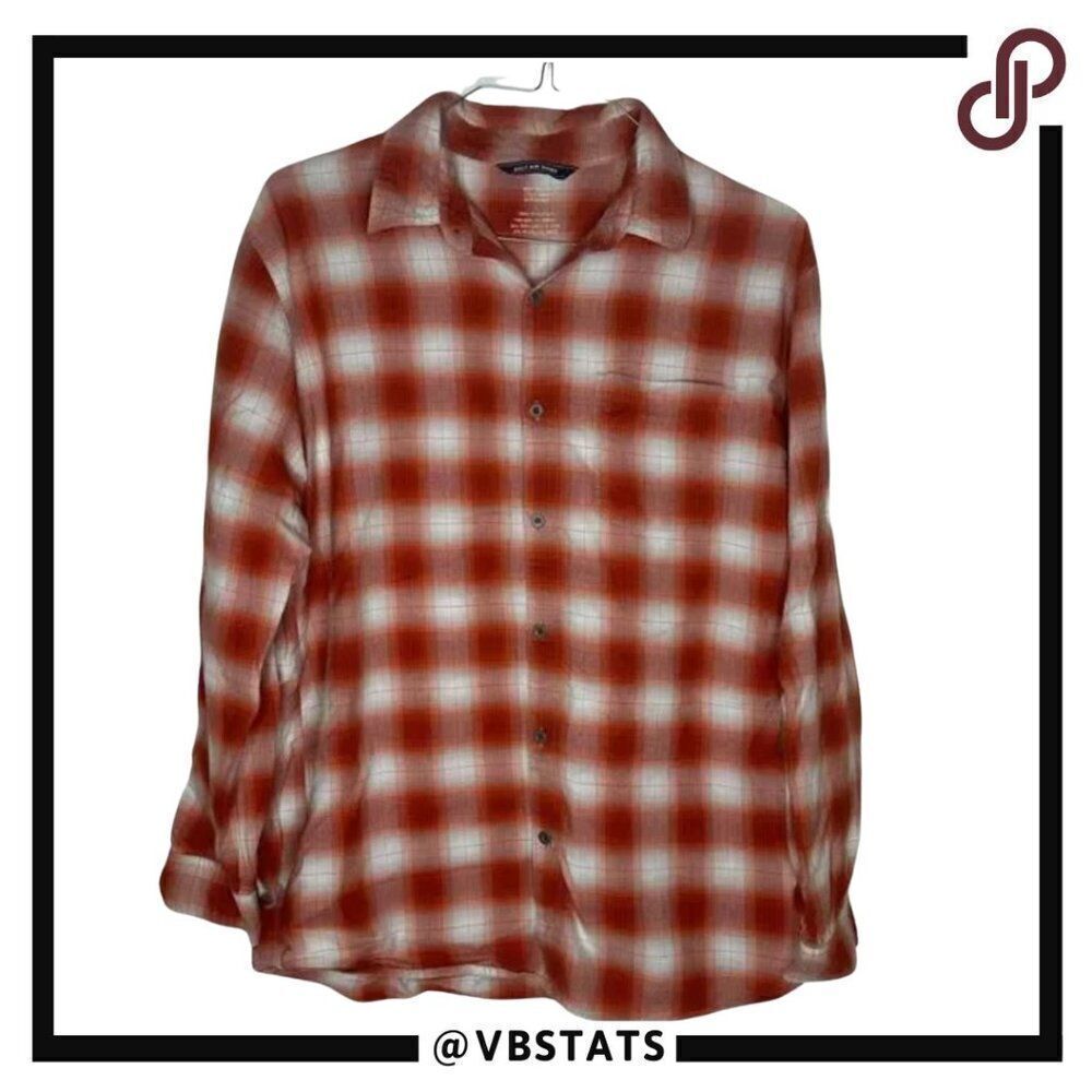 West Marine Large Burnt Orange and White Plaid Long Sleeve‎ Flannel Shirt